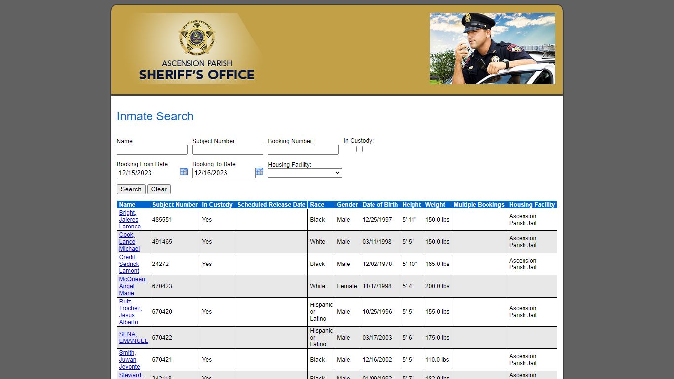 Inmate Search - Ascension Parish